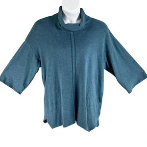 J Jill PURE JILL Womens M RELAXED Fit 3/4 Sleeve Blue PONCHO Tunic Cowl Neck